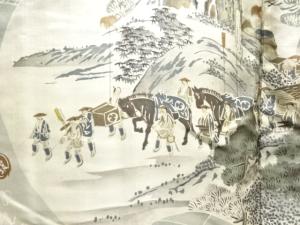 アンティーク　大名行列模様肩裏本場村山泥大島紬男物羽織